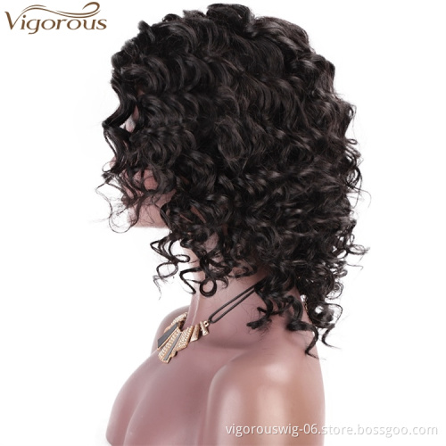 Vigorous Brazilian Wigs Short Deep Curly Human Hair Wigs for Black Women No Lace Short Bob Wig Natural color Side Part